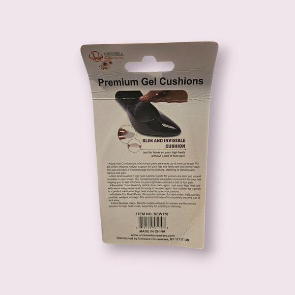 Women's Uniware Gel Cushions Shoe Inserts Pads 3.5"x2.4" Invisible - Picture 2 of 4